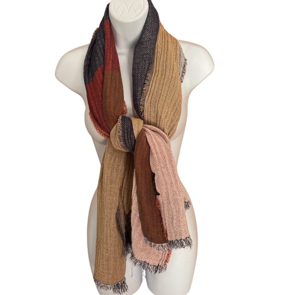 Zara Colorblock Woven Scarf With Fringe Edges 32x70 Inches 1K